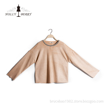Oem Service Custom Women's Suede Long Sleeve Top Clothing